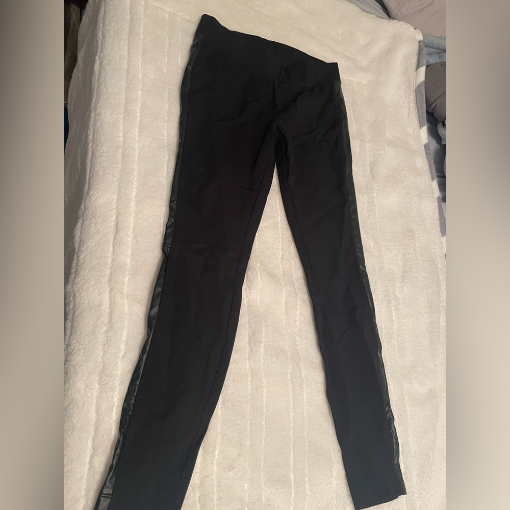 WHBM legging pants faux leather stripe down sides size XS